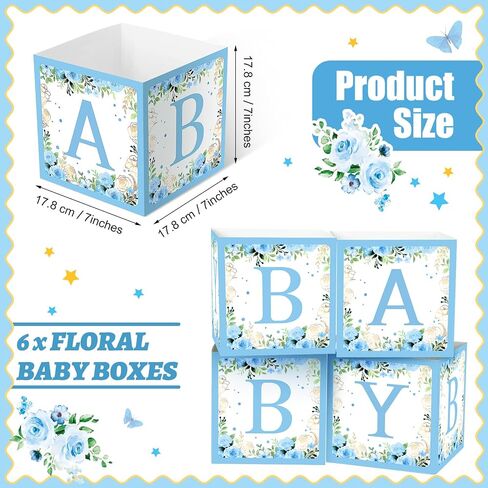 Bucherry 6 PCS Dust Baby Shower Party Decorations Baby Flower Joxes Mostic Rustic Table Display with Letters Gender Canner Party Taving Block Holder (Green ، Sage Green Leaf) in Kuwait