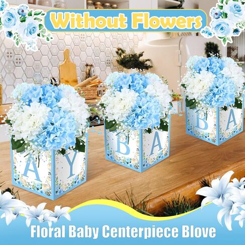 Bucherry 6 PCS Dust Baby Shower Party Decorations Baby Flower Joxes Mostic Rustic Table Display with Letters Gender Canner Party Taving Block Holder (Green ، Sage Green Leaf) in Kuwait