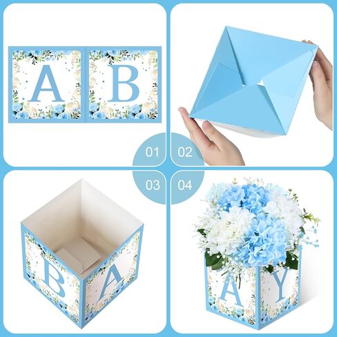 Bucherry 6 PCS Dust Baby Shower Party Decorations Baby Flower Joxes Mostic Rustic Table Display with Letters Gender Canner Party Taving Block Holder (Green ، Sage Green Leaf) in Kuwait
