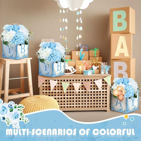 Bucherry 6 PCS Dust Baby Shower Party Decorations Baby Flower Joxes Mostic Rustic Table Display with Letters Gender Canner Party Taving Block Holder (Green ، Sage Green Leaf) in Kuwait