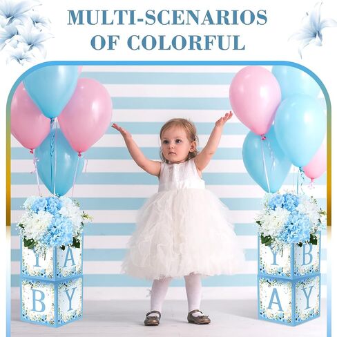 Bucherry 6 PCS Dust Baby Shower Party Decorations Baby Flower Joxes Mostic Rustic Table Display with Letters Gender Canner Party Taving Block Holder (Green ، Sage Green Leaf) in Kuwait