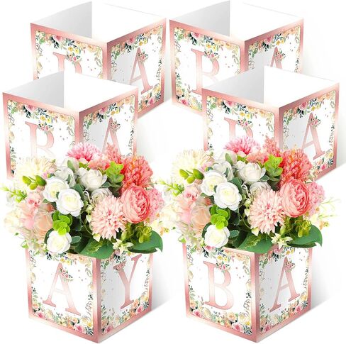Bucherry 6 PCS Dust Baby Shower Party Decorations Baby Flower Joxes Mostic Rustic Table Display with Letters Gender Canner Party Taving Block Holder (Green ، Sage Green Leaf) in Kuwait