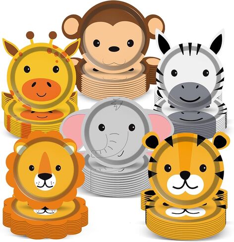 60 Count Jungle Safari Party Paper Plates Animal Shaped Disposable Plates Safari Theme Party Plates Safari Birthday Party Dinnerware Plates for Birthday Baby Shower Jungle Animal Theme Party Favors in Saudi Arabia