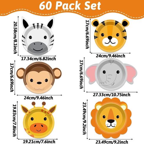 60 Count Jungle Safari Party Paper Plates Animal Shaped Disposable Plates Safari Theme Party Plates Safari Birthday Party Dinnerware Plates for Birthday Baby Shower Jungle Animal Theme Party Favors in Saudi Arabia