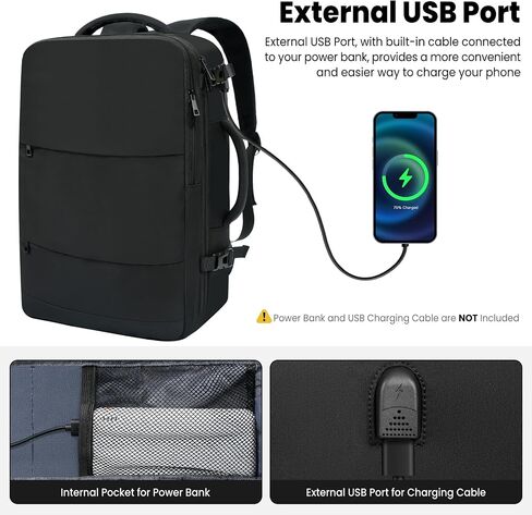 حقيبة ظهر كمبيوتر محمول على Bagail Travel ، استمر مع منفذ USB ، حقيبة أمتعة لقضاء العطلات باللون الأسود in Kuwait