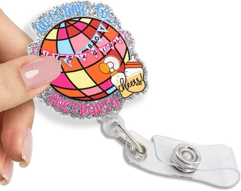 Welcome to The Postparty Retractable Glitter Badge Reel with Clip, Funny Postpartum Badge Holder for Postpartum RN Nurse RN Labor and Delivery NICU Nurse, Midwife Labor Nurse Gifts in Kuwait