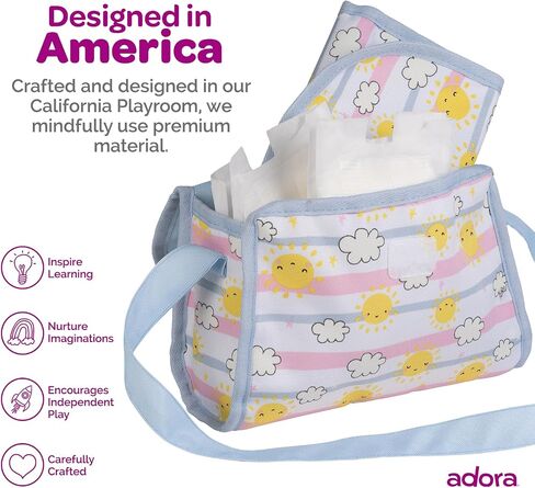 حقيبة حفاضات دمية Adora Baby مع تصميم تغيير اللون ، وأشرطة قوية ، تشمل حصيرة تغيير وحفازات دمية (تناسب 13 "دمى) ، هدية عيد ميلاد للأعمار 3+ - أيام مشمسة in Kuwait
