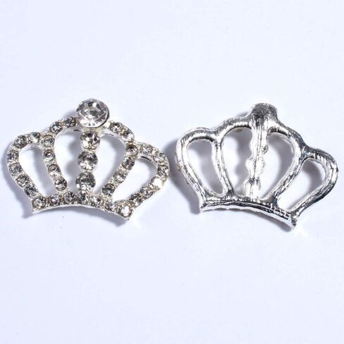50Pcs 32mm Gold Crown Crystal Rhinestone Buttons Flatback for DIY Hair Accessories Wedding Invitation Headband (Silver) in Saudi Arabia