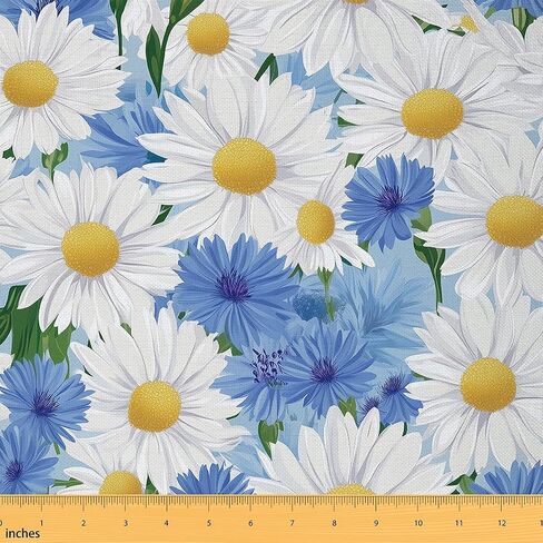 Dandelion Fabric by The Yard Wild Outdoor Flowers Rustic Style Fabric for Sewing Lovers Botanical Floral Natural Plants Fabric for DIY Upholstery and Home Accents 1 Yard,36" L x 59" W Teal Blue White in Kuwait