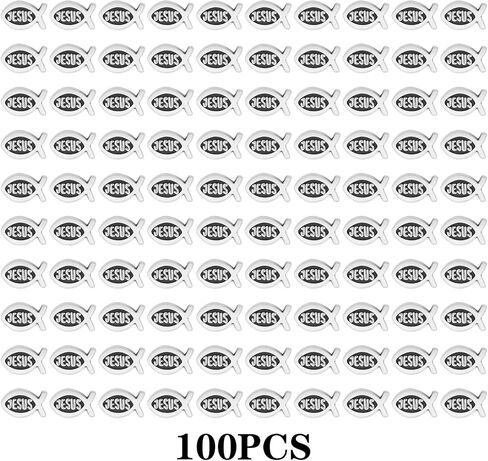 100pcs Jesus Fish Spacer Beads Religious Charm Beads Tibetan Alloy Christian Fish Shape Loose Beads for DIY Bracelet Necklace Jewelry Making Supplies in Kuwait