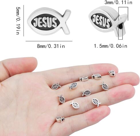 100pcs Jesus Fish Spacer Beads Religious Charm Beads Tibetan Alloy Christian Fish Shape Loose Beads for DIY Bracelet Necklace Jewelry Making Supplies in Kuwait