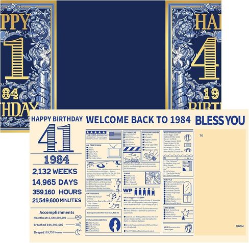 2025 80th Birthday Greeting Card, 80 Years Old Birthday Gift Card,Memory Back In 1945,Vintage Blue Gold（Envelope） in Kuwait