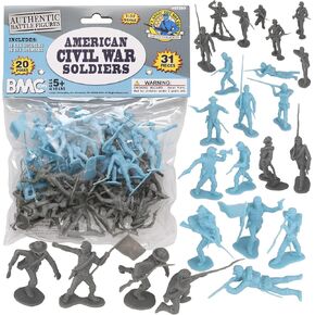 BMC CTS Marx Civil War Plastic Army Men - 31pc Powder Blue & Gray Soldier Figure