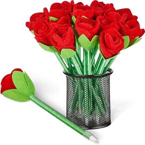 Zonon Valentine‘s Day Rose Pens Plush Flower Ballpoint Pens for Girls Teens Adults Girlfriend Wife Mother Birthday Valentines Presents Gifts Party Favor Office Supplies (24 Pieces)
