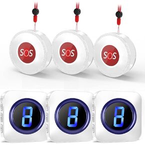 Surfou Wireless Pager Call Call Button تنبيه الطوارئ الجرس الجرس الجرس الإنذارات الشخصية لكبار السن من كبار السن معطل 1000 قدم طويلة المدى 3 أزرار المكالمات 3 أجهزة الاستقبال in Kuwait
