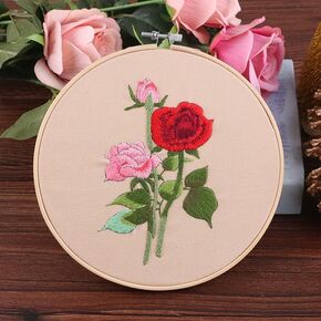 Embroidery Starter Kits with Rose Pattern and Instructions, Plastic Embroidery Hoops,Threader,Color Threads and Needles,Embroidery Kit for Beginners(N1074)