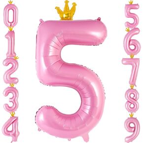 Crown Pink Number 4 Balloon 40 Inch, Big Large Foil Helium Number Balloons, Jumbo Giant Mylar Number 4 Balloons for 4 Year Old Princess Birthday Party Decorations Supplies