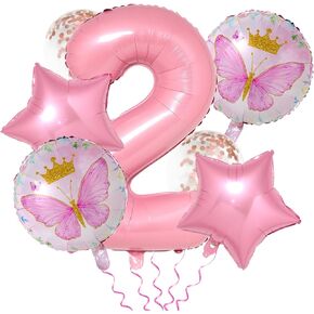 Butterfly Balloons 1st Birthday Decorations - 8PCS Pink Butterfly Party Supplies, Fairy Confetti Balloons