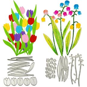 Tulips and Trumpet Blossoms Die Cuts for Card Making Flower Leaf Cutting Dies Stencils for Paper,Crafting Scrapbooking Embossing Photo Album Decor DIY Craft Gift