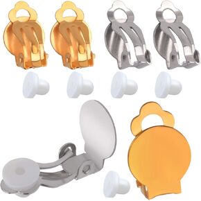 Clip-on Earring Findings, 20pcs (10 Pairs) Round Flat Tray Earring Clips Blank Earring Setting Components with 20pcs Earring Pads for Non-Pierced Ears DIY Earring Making - Silver and Gold