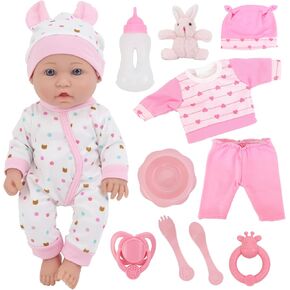 ZITA ELEMENT 18 Inch American Doll with Doll Clothes and Accessories Including 18 Inch Doll Rainbow Dress Bow Bag Shoes Hairpin Necklace for Kids
