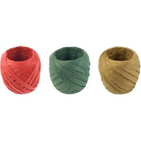 3 Roll Ribbon,65 Feet/20M Each Roll Red Green Kraft Paper Colored Raffia Ribbon,Use for Christmas Decorations, Holiday Decorations, DIY Decorations, Gift Packaging (3 Color)