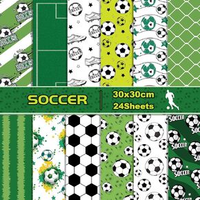 24 Sheets Soccer Pattern Paper 12'' x 12'' Soccer Scrapbook Paper Pad Soccer Double-Sided Scrapbook Specialty Paper Scrapbook Paper for Card Making, Origami, DIY