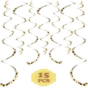 Boao 15 Pcs Cheetah Party Supplies Leopard Hanging Swirls Whirls Animal Print Party Decorations Cheetah Whirls for Birthday Baby Shower Jungle Animal Themed Graduation Wedding Celebration (Brown)