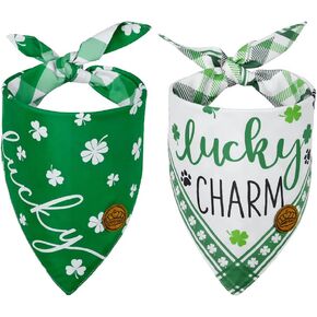 Beauty Beauty St Patricks Day Dog Bandanas قابلة للانعكاس صغيرة 2 حزمة ، مجموعة سحر محظوظة ، Green Shamrocks clovers Buffalo Plaid قابلة للتعديل الأوشحة القابلة للانعكاس للكلاب فتاة فتى الحيوانات الأليفة DB31-S