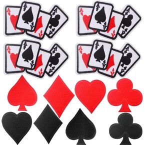 12pcs Playing Cards Logo Iron on Patches Red Black Heart Ace Poker Embroidered Sew on Applique Halloween Costume Accessories for DIY Clothing Jeans Jackets Backpacks Hats Decor