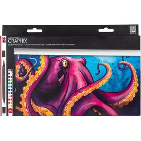 Marabu 014500000104 - Aqua Pen Graphix ، Octopy ، 24 Andclor Ass Pens في مجموعة بألوان رائعة ، حبر مائي ، طرف مزدوج ، ورق مائي