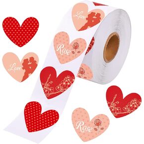 500 PCS Valentine Stickers,Valentines Day Decoration Love Stickers Rolls,Valentine's Day Sticker Heart Stickers for Wedding, Poster, DIY, Birthday and Classroom Decoration(1.15" Each)