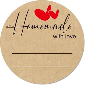 300pcs 2" Homemade with Love Kraft Stickers, Eco-Friendly Canning Labels for Mason Jar with Lines for Writing, Gift Tags for Handmade DIY Gifts, Foods, Treats, Crafts, Beauty, Gift Decoration
