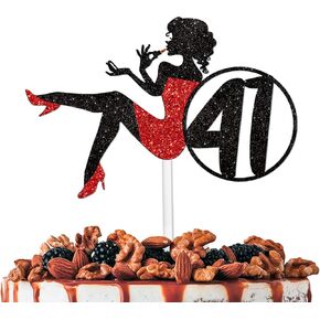 Red Silhouette Glitter Lipstick 34 Girl Cake Topper Picks for Makeup Spa Theme Party Decoration Supplies Women Girls Happy 34th Birthday Party Decor Supplies