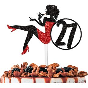 Red Silhouette Glitter Lipstick 34 Girl Cake Topper Picks for Makeup Spa Theme Party Decoration Supplies Women Girls Happy 34th Birthday Party Decor Supplies in Kuwait