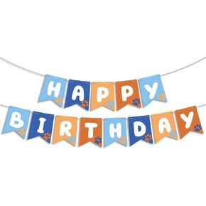 Pre-Strung Blue Dog Happy Birthday Banner - NO DIY - Blue and Orange Birthday Party Banner Decorations, Kids Birthday Decoration Boys’ 1st Birthday Decor