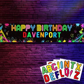 Customize Personalized Glow in The Dark Birthday Backdrop Custom Neon Banner Happy Birthday Party Decorations Make Your Own Glow Banner DIY Colorful Graffiti Banner Birthday Party Decor
