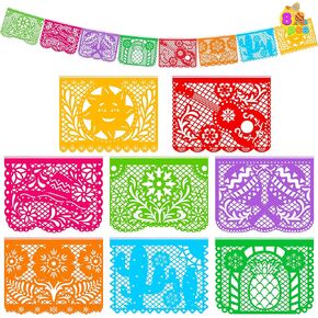 لافتة Joyin Mexican 18 قدمًا ، لافتة العيد البلاستيكية مع 8 أعلام بلاستيكية متعددة الألوان لكل لافتة Cinco de Mayo Decor