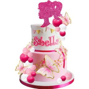 MEMOVAN Hot Pink Girl Cake Topper 31PCS -Princess Makeup Cake Topper Decoration with Pink Gold Ball Glitter High Heel Lipstick Lips Bow Tie for Bachelorette Boho Girl Hot Pink Princess Theme Party