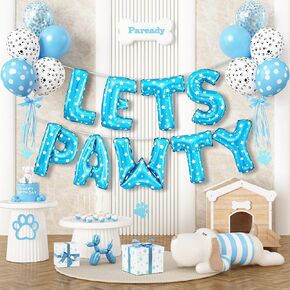 Paready Lets Pawty Dog Balloons Set, 19 Pcs 16 Inch Cream Lets Pawty Foil Balloons Banner, Blue Brown Orange Latex Balloons Dog Paw Print Balloons for Pet Dog Lets Pawty Birthday Party Decorations