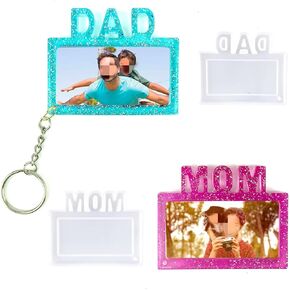 2pcs Mom Dad Keychain Resin Photo Frame Molds, Dad Mom Silicone Picture Frames Resin Molds for Casting, Silicone Epoxy Molds for Keychain, Mother's Day, Father's Day, Personalized Crafts