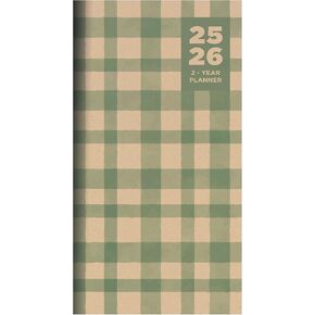 TF PUBLISHING 2025-2026 Farmhouse Gingham 2-Year Small Monthly Pocket Planner - 2-Page Large Calendar Grid and Lined Notes Section in Back - Monthly Day Planner for Purse - 3.5" x 6.5"
