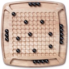 Wooden Magnetic Chess Game, Magnetic Chess Board Games for Kids and Adults, 24Pcs Metal Magnetic Marbles, Magnetic Rocks Game for Family Game Night (Light)