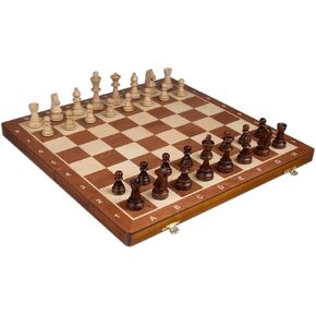 Wegiel Handmade European Professional Tournament Chess Set - Wooden 21 Inch Folding Board with Felt Base & Hand Carved Chess Pieces - Compartment Inside The Board to Store Each Piece