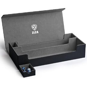 ZLCA X-Large Card Deck Box, Premium Trading Card Storage Box Fits 5 Pcs Small with Playmat Case and Removable Dice Tray, Fits TCG/MTG/Magic/Commander/Yugioh (XL-Black)