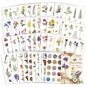 Flower Sticker Book, 40 Sheets 470pcs Floral Botanical Themed Journaling Supplies for Scrapbooking Supplies Aesthetic Junk Journal Craft DIY Craft Card Making Laptop