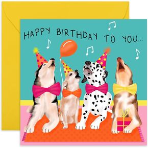 CENTRAL 23 Singing Dogs Birthday Card, Dog Themed, 5.7 x 5.7 in
