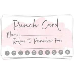 50 Pink Watercolor Reward Punch Cards | Customer Loyalty Cards | Incentive Cards