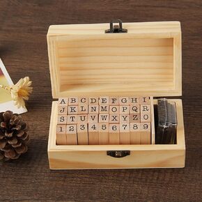 36pcs Vintage DIY Number and Alphabet Letter Wood Rubber Stamps Set with Wooden Box