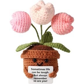 Positive Tulip, Mini Funny Positive Tulip Positive Doll Emotional Support Tulip Knitted Tulip Inspirational Gifts Crochet Tulip Creative Plant Toy Cheer up Flowers Gifts for Men Women Encouragement